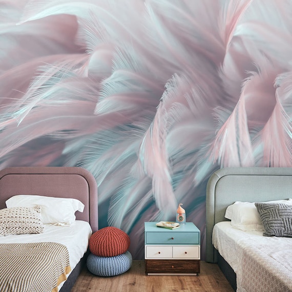 3D Colorful Feathers Wallpaper Wall Mural Vivid Feathers Wall Etsy