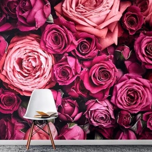 Pink Rose Flower Wall Mural: Living Room Floral Wallpaper