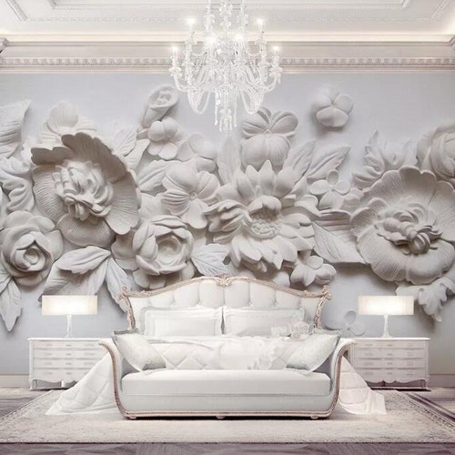 3D Big Flower Wallpaper 3D White Flower Bedroom Living Room Etsy