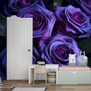 Purple Rose Floral Wallpaper Mural - Kids Nursery Decor