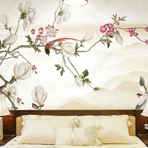 Hanging Magnolia Flowers with Birds Wallpaper Wall Murals Home Decor