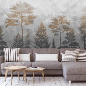 Autumn Pine Trees Forest Landscape Wallpaper Wall Mural Home Decor