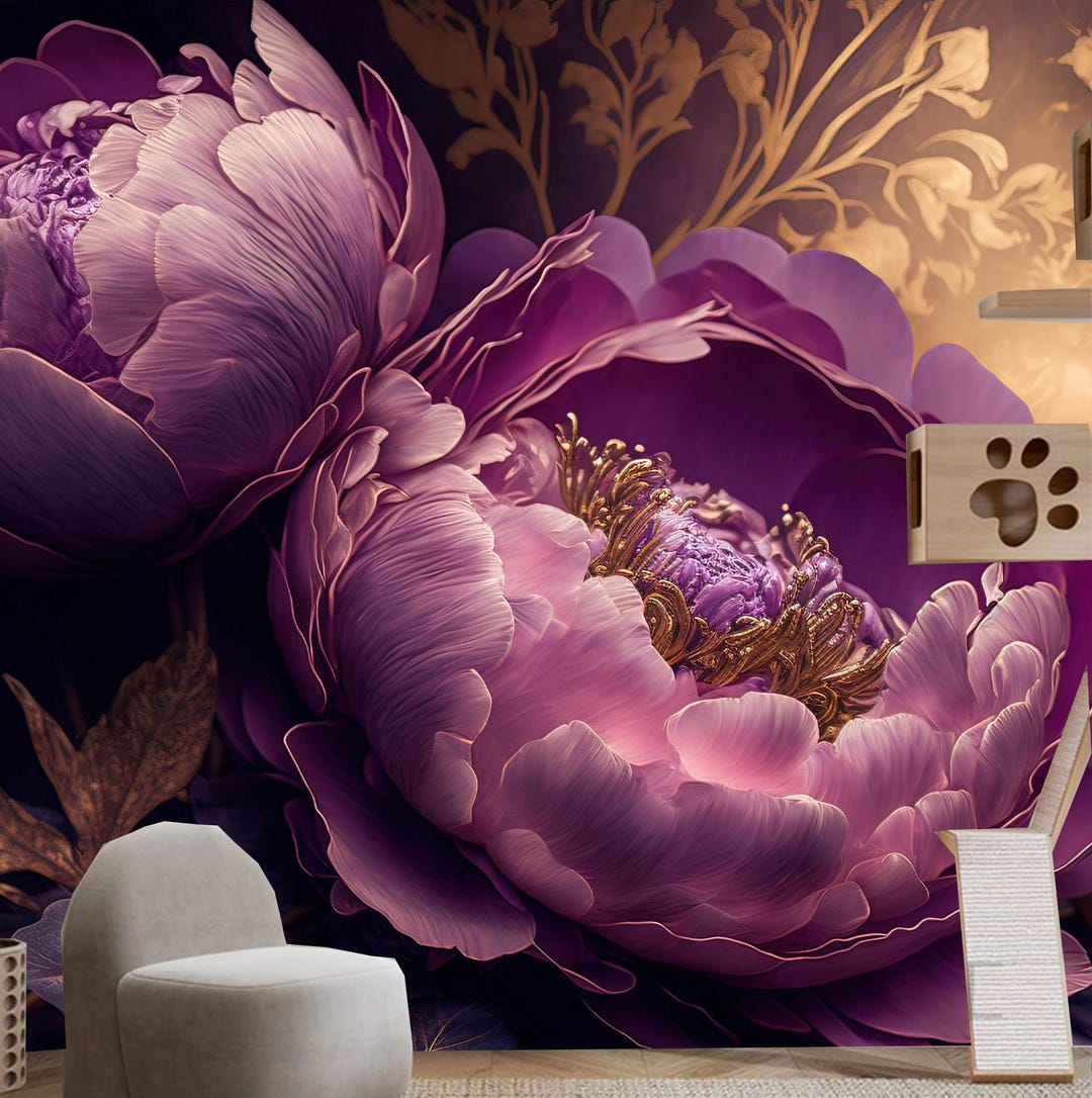 Pink Peony Flowers Floral Wallpaper Wall Mural Home Decor - Etsy