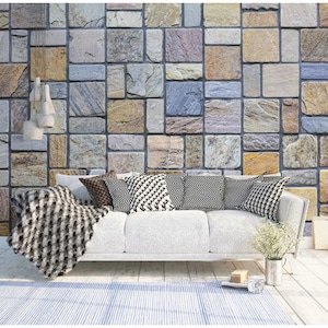 Stone Wall Mural: 3D Abstract Cement Wallpaper