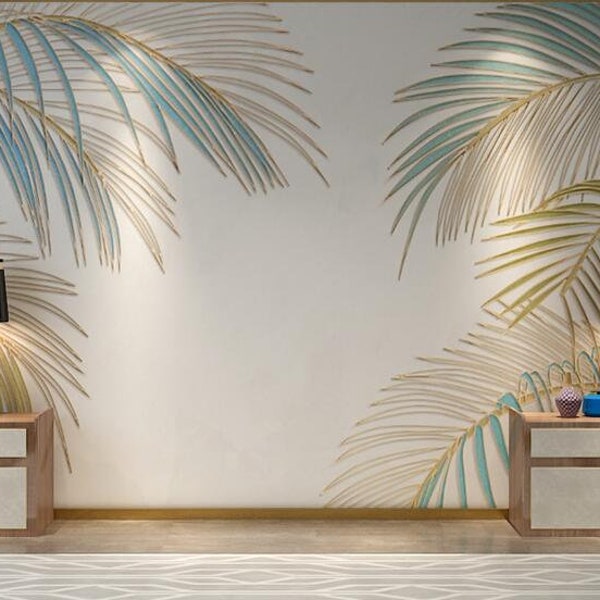 Tropical Rain Forest Palm Leaves Wallpaper, Tropical Leaves Wall Murals Wall Decor for Living or Dinning