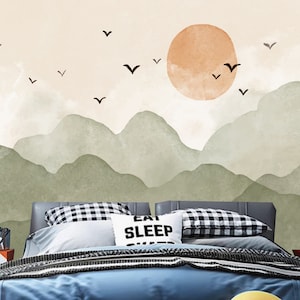 Cartoon Ombre Grün/Blau Berge Kinderzimmer Babys Kinderzimmer Tapete Wandbild Wohnkultur