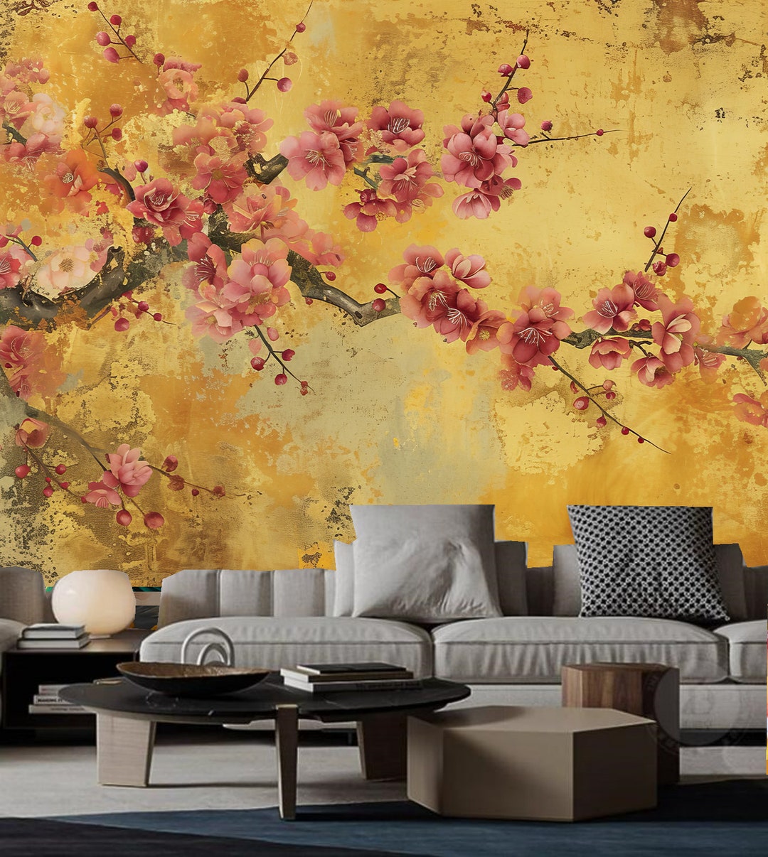 Chinoiserie Bruch Hanging Plum Blossom Branch Flowers Wallpaper Wall