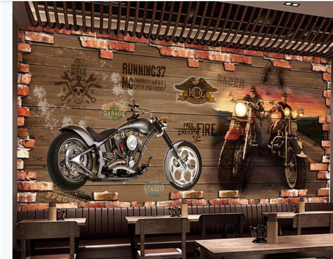 Papel tapiz personalizado de ladrillo de motocicleta Retro, decoración  creativa para restaurante y cafetería, Mural en relieve 3D - Etsy México, image size:1080x839