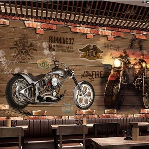 Personalized Customization Retro Motorcycle Brick Wallpaper Restaurant Cafe Creative Decor 3D Embossed Mural