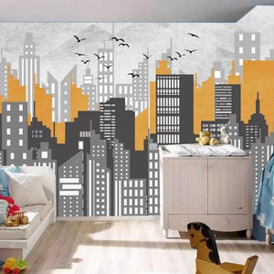 Cartoon Cityscape Wallpaper Mural: Kids&#39; Nursery Decor
