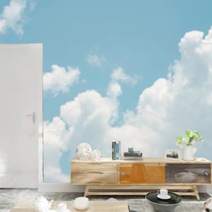 Sky Blue Clouds Wallpaper Mural: Living Room Wall Decor