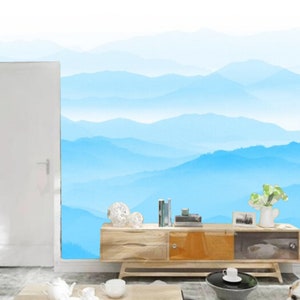 Ombre Blue Mountains Wallpaper Mural: Nature Landscape Home Decor