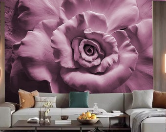 3D Pink Rose Floral Wallpaper Mural: Living Room Wall Decor