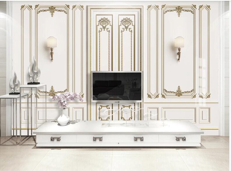 European Luxury Style White Plaster Texture Mirror Wallpaper Etsy European Luxury Style White Plaster Texture Mirror Wallpaper Etsy