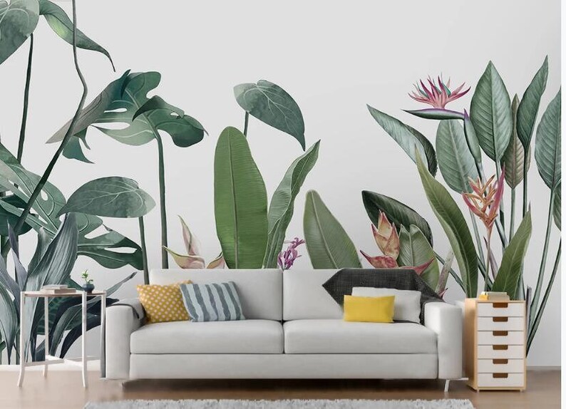 Tropical Rain Forest Tropical Leaves Wall Mural Hand Painted - Etsy