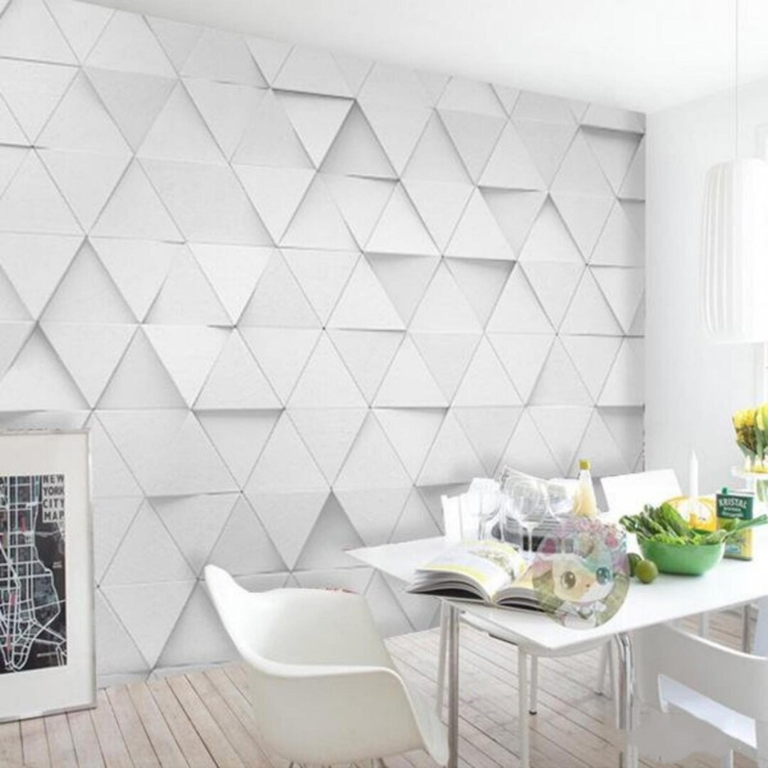 3D White Geometry Simple Triangle Wallpaper Wall Murals Home Decor - Etsy