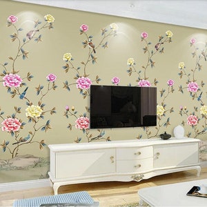 Chinoiserie Vine Plum Flower Wallpaper Handpainted Brushwork - Etsy