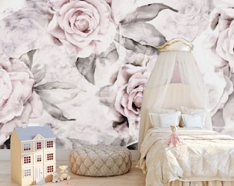 Pink Floral Nursery Wallpaper Mural: Girls' Room Decor