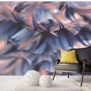 Nordic Minimalism Colorful Feather Wallpaper Wall Mural, Handpainted Abstrat Feathers Wall Murals for Living Room Bedroom