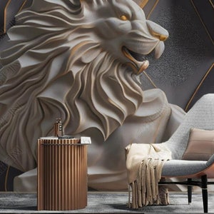 3D Lion Geometry Marble Wallpaper Mural: Home Decor