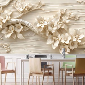 3D Flower Relief Wallpaper Mural: Custom Wall Decor
