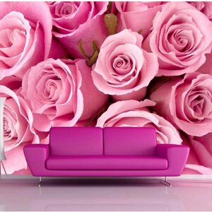 3D Pink Rose Floral Wallpaper: Hand-painted Wall Mural - Etsy