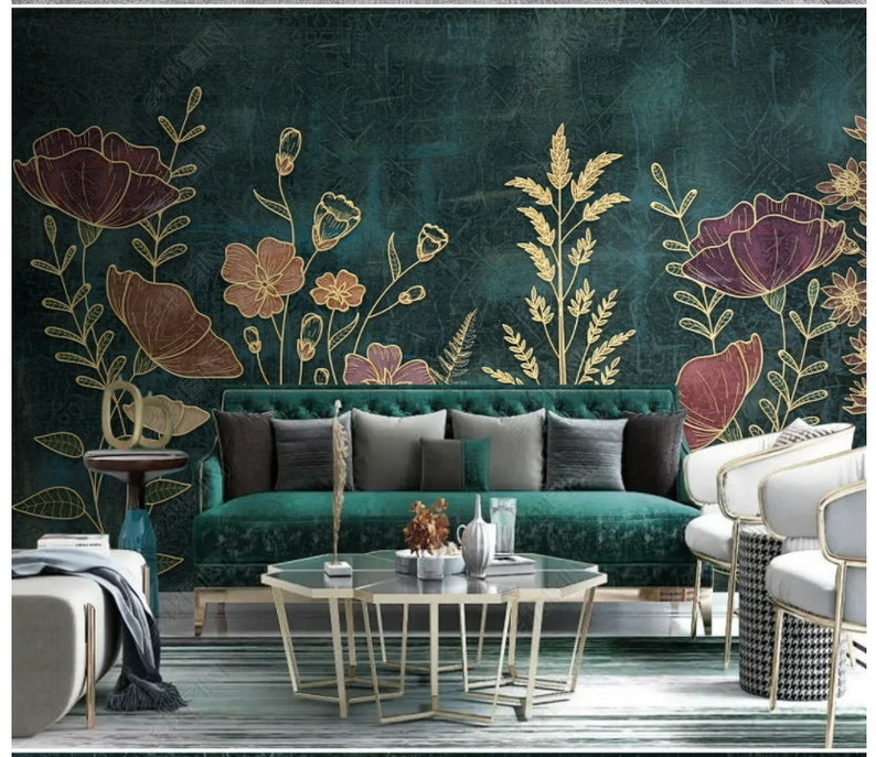 3D Flowers and Leaves With Plants Wallpaper Wall Murals Home - Etsy