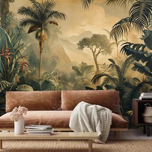 Mural de pared con palmeras y plantas de la selva tropical, naturaleza, paisaje, papel tapiz, decoración del hogar