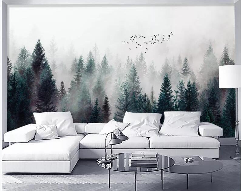 Misty Forest Scene mural Mountain Forests Mural Forest Haze Etsy