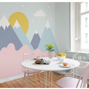 Colorful Mountain Landscape Wallpaper Mural: Nursery Kids Room Decor