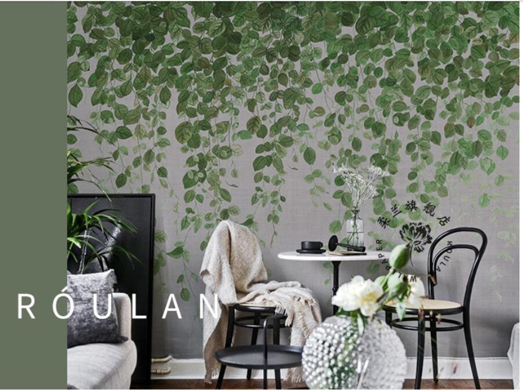 Fresh Hanging Vine Green Leaves Wallpaper, Hand Painted Hanging Branch