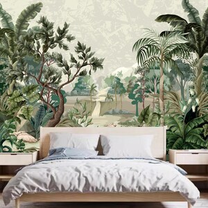 Jungle Landscape with River and Palms Trees Wallpaper Wall Mural Home Decor