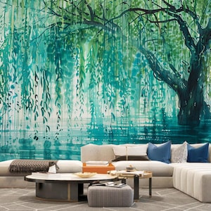 Willow Tree Wallpaper Mural: Green Leaves Home Decor