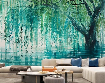 Willow Tree Wallpaper Mural: Green Leaves Home Decor