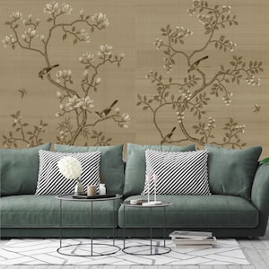Chinoiserie Brushwork Magnolia Blossom with Birds Wallpaper Home Decor Wall Mural for Living Room Bedroom Dinning Room