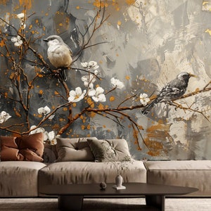 Carta da parati murale con uccelli e fiori cinesi: dimensioni personalizzate
