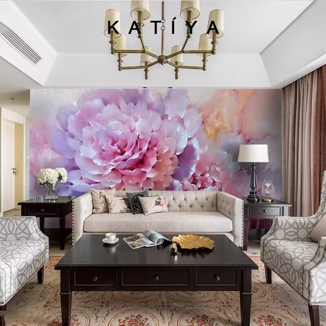 Pink Peony Floral Wallpaper Mural: American Style Home Decor - Etsy