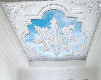 3D White Plaster European Style Blue Sky Ceiling Background Wallpaper Living Room Wall Mural