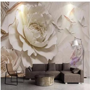 Carta da parati murale 3D con fiori di peonia: carta da parati elegante e personalizzata