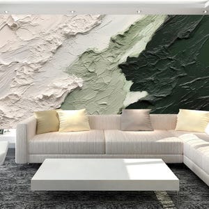 Minimal Style White and Green Textured Wallpaper Wall Mural Home Decor
