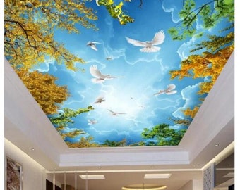 Blue Sky And White Clouds Nature Landscape Living Room Bedroom Ceiling Wallpaper Wall Mural Home Decor