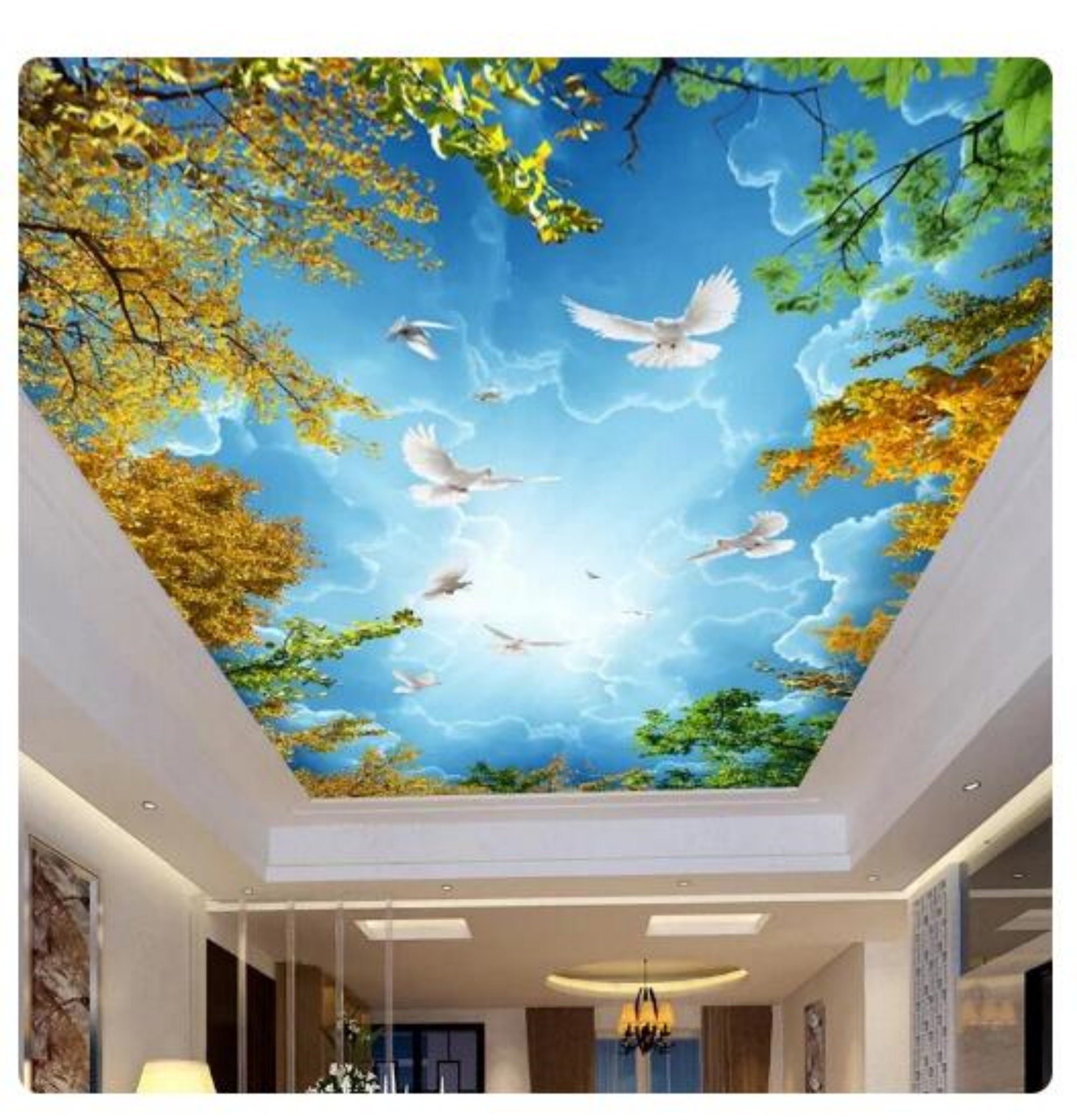 Blue Sky 写真作品 アート インテリア Amazon.com: Blue Sky White Clouds Ceiling 3D Mural Huge