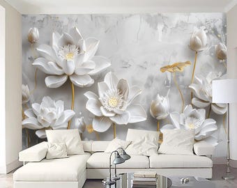 Weißer Lotus Blumen-Tapeten-Wandbild: Wohnkultur