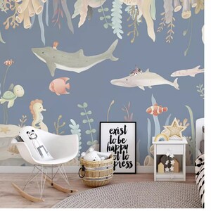 Papier peint requins sous-marins : décoration de chambre d&#39;enfants