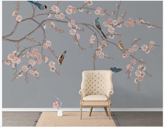 Flying Birds Wall Murals Wall Decor for Living or Dinning Room Chinoiserie Mural Plum Blossom Tree Wallpaper Flying Birds Wall Murals Wall Decor for Living or Dinning Room Chinoiserie Mural Plum Blossom Tree Wallpaper