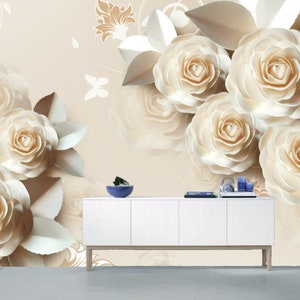 Champagne Rose Floral Wallpaper Mural: Nursery, Kids Room