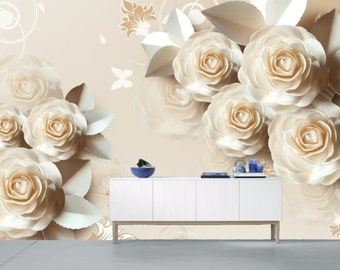Champagne Rose Floral Wallpaper Mural: Nursery, Kids Room