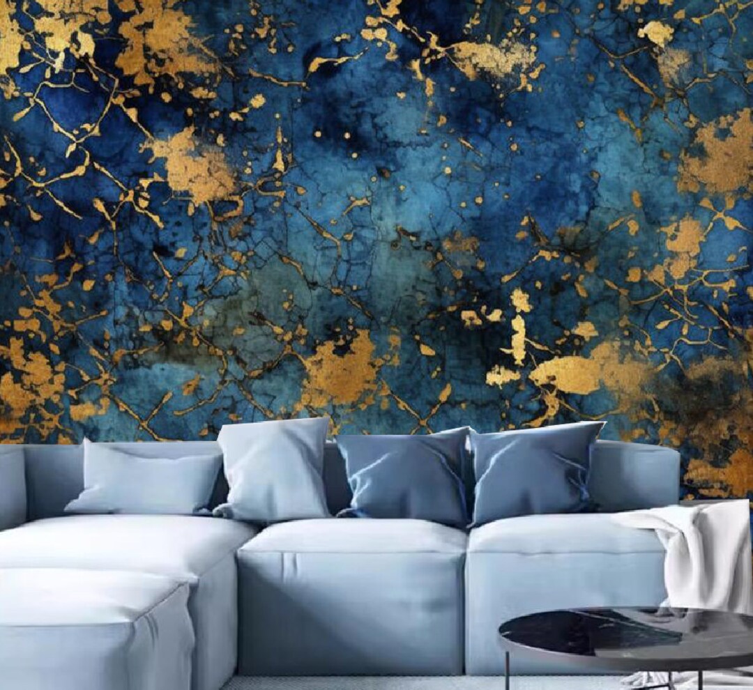 Gold Blue Marble Wallpaper Mural: Luxury Home Decor - Etsy