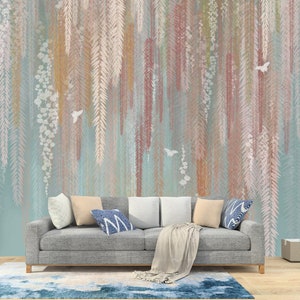 Tropical Branches Hanging Plants Palm Birds Leaves Wallpaper Wall Mural Wall Decor for Living Room Bedroom Dinning Room