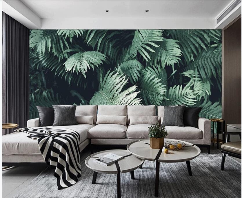 Handpainted Dark Green Leaves Wallpaper Wall Mural Dark Green | Etsy